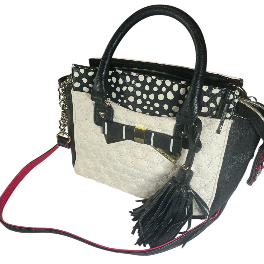 Betsey Johnson Elegant Black and White Polka Dot Women's Handbag
